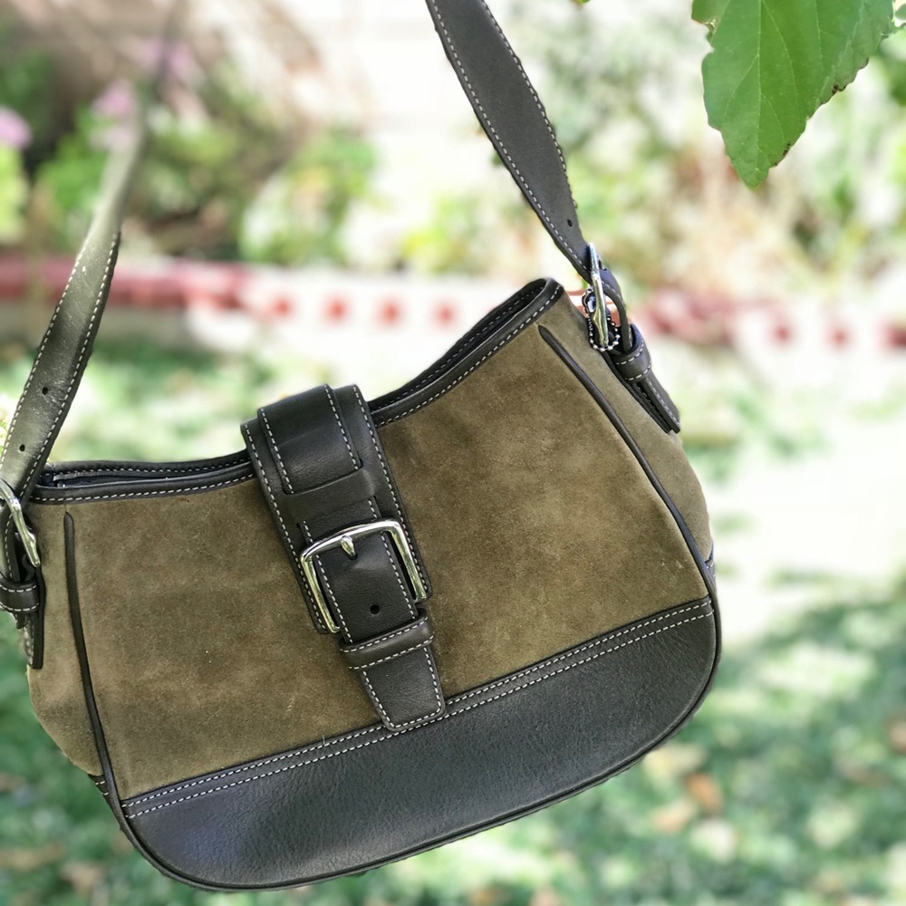 Coach suede olive green purse